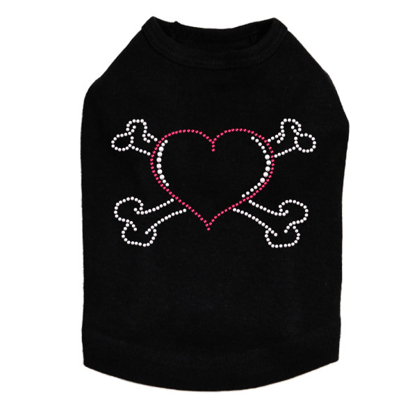 Heart with Cross Bones Rhinestone Dog Tank