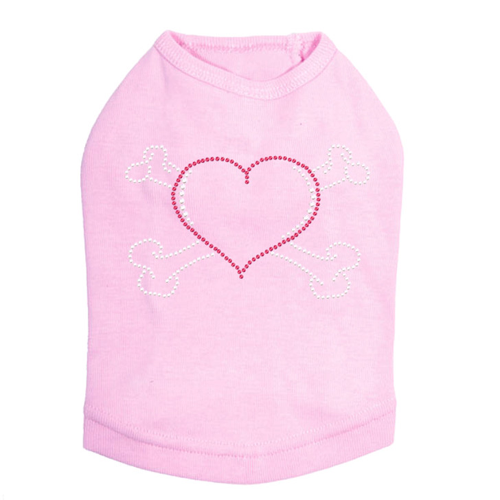 Heart with Cross Bones Rhinestone dog tank for large and small dogs.