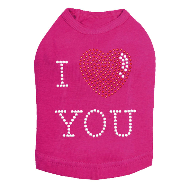 I Love You # 1 Rhinestone dog tank for large and small dogs.
3" X 3" design with red, clear, & silver rhinestones & nailheads.