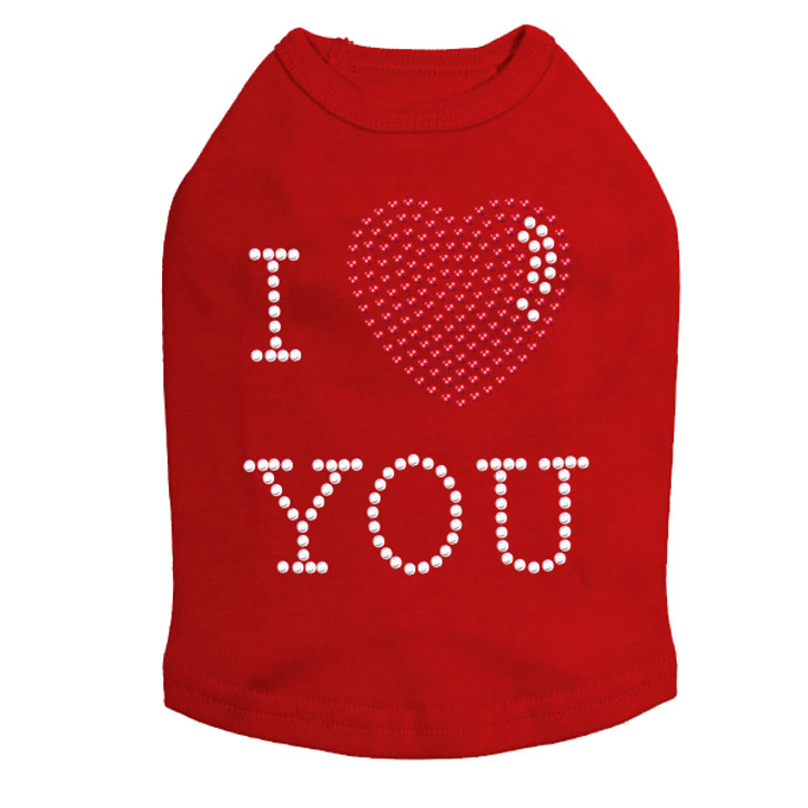 I Love You # 1 Rhinestone dog tank for large and small dogs.
3" X 3" design with red, clear, & silver rhinestones & nailheads.