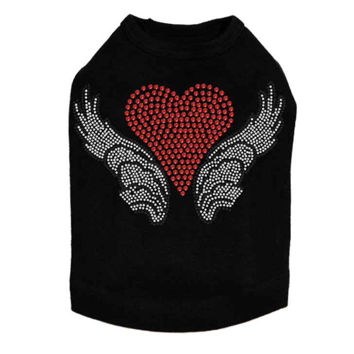 Heart with Wings #2 rhinestone dog tank for large and small dogs.
