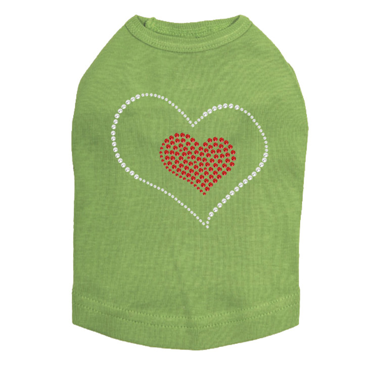Red Heart inside Heart rhinestone dog tank for large and small dogs.