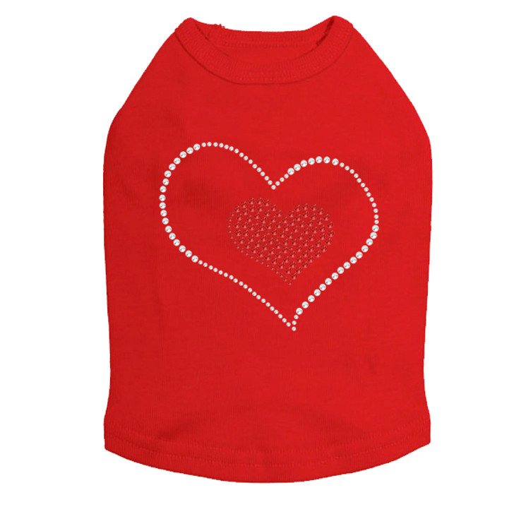 Red Heart inside Heart rhinestone dog tank for large and small dogs.