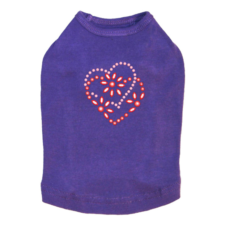 Pink & Red Flower Heart dog tank for large and small dogs.