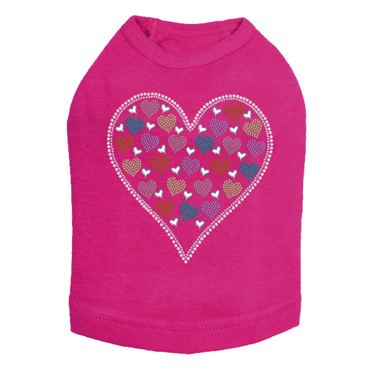 Heart with Multicolor Rhinestud Hearts dog tank for large and small dogs.