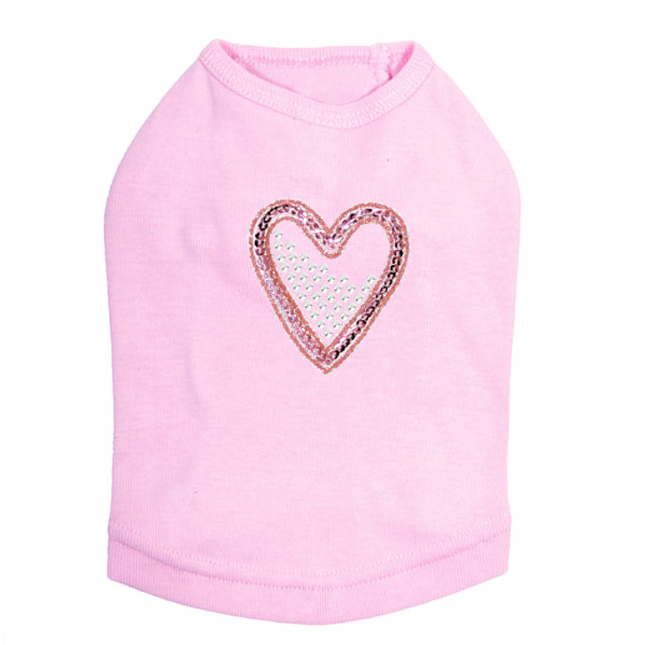 Pink Sequin & Rhinestone Heart dog tank for large and small dogs.