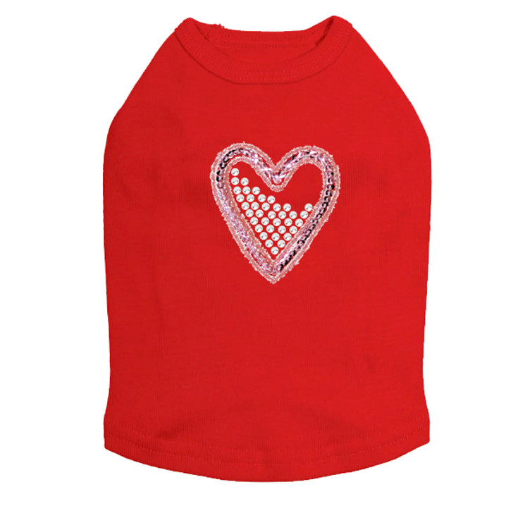 Pink Sequin & Rhinestone Heart dog tank for large and small dogs.