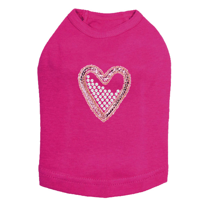 Pink Sequin & Rhinestone Heart dog tank for large and small dogs.