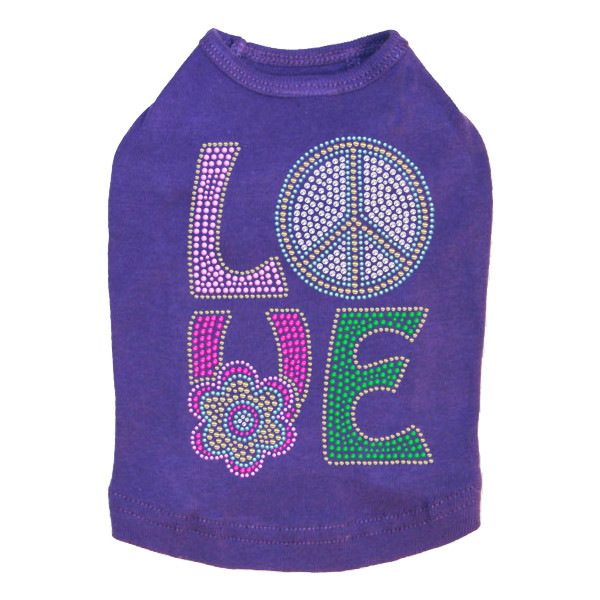 Love with Peace Sign & Flower Rhinestone Dog Tank