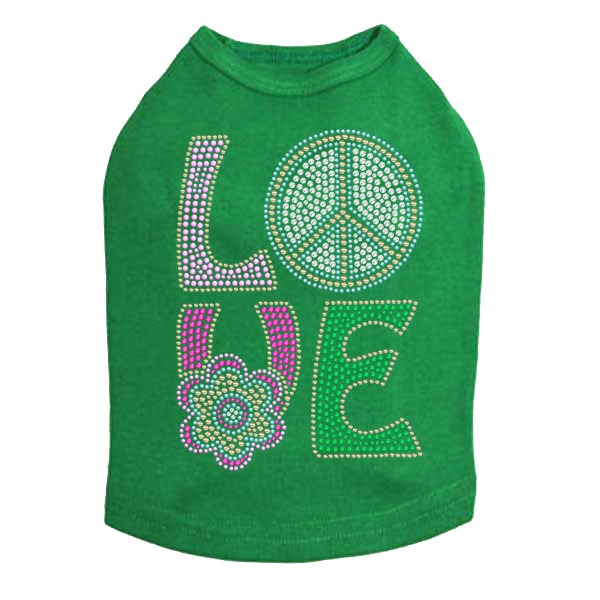 Love with Peace Sign & Flower Rhinestone Dog Tank