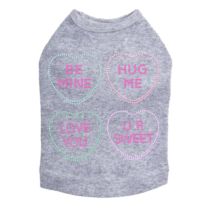 Candy Conversation Hearts Rhinestone dog tank for large and small dogs.