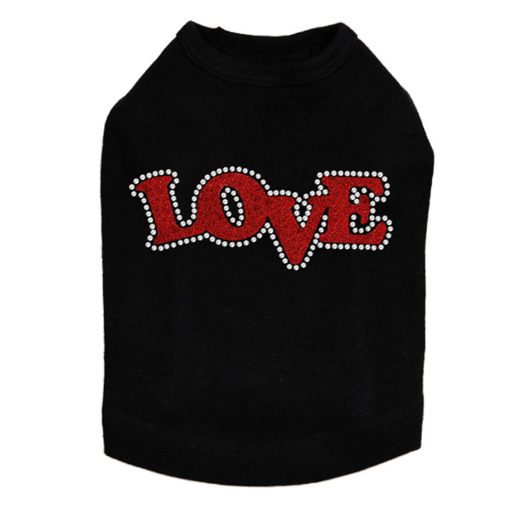 Love - Red Glitter Rhinestone dog tank for large and small dogs.
1.5" X 4" design with red glitter & clear rhinestones.