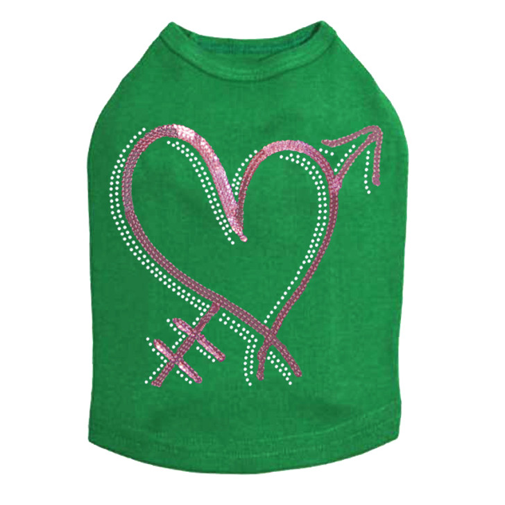 Pink Sequin Heart with Arrow Rhinestone dog tank for large and small dogs.