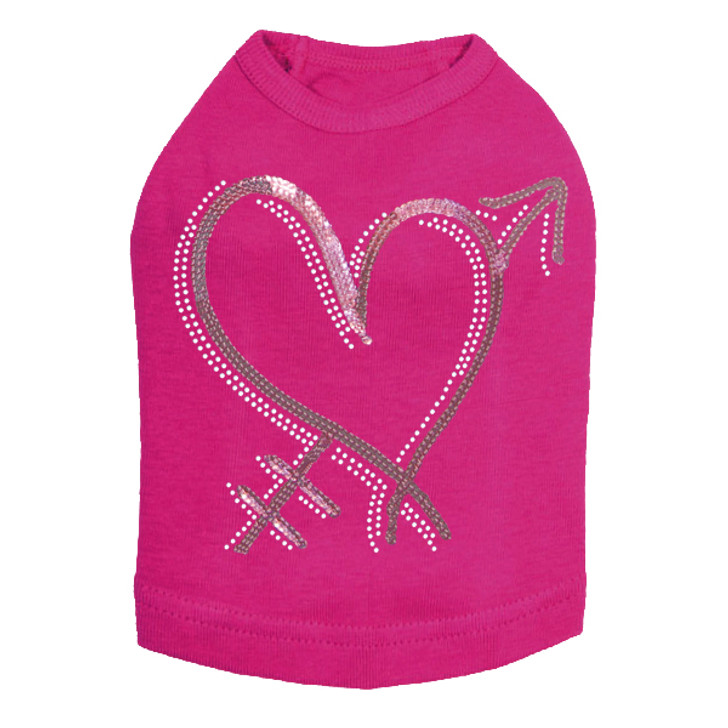 Pink Sequin Heart with Arrow Rhinestone dog tank for large and small dogs.