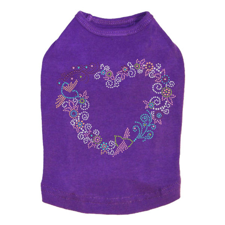 Spring Flower & Bird Heart Rhinestone dog tank for large and small dogs.