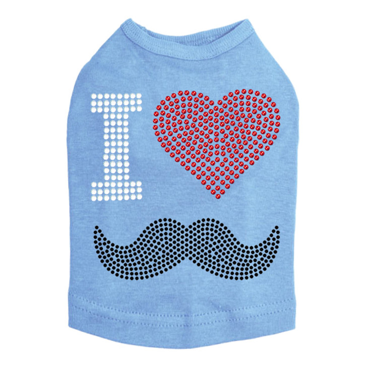 I Love Mustache Rhinestone dog tank for large and small dogs.
4" X 4" design with clear, red, & black rhinestones & rhinestuds.