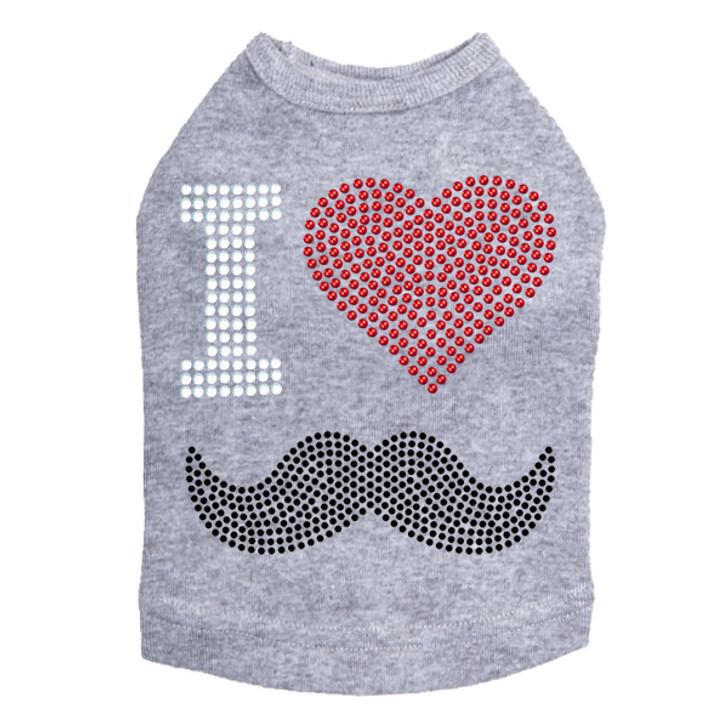 I Love Mustache Rhinestone dog tank for large and small dogs.
4" X 4" design with clear, red, & black rhinestones & rhinestuds.