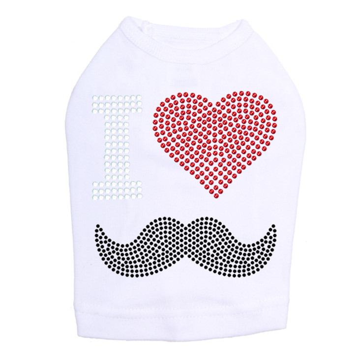 I Love Mustache Rhinestone dog tank for large and small dogs.
4" X 4" design with clear, red, & black rhinestones & rhinestuds.