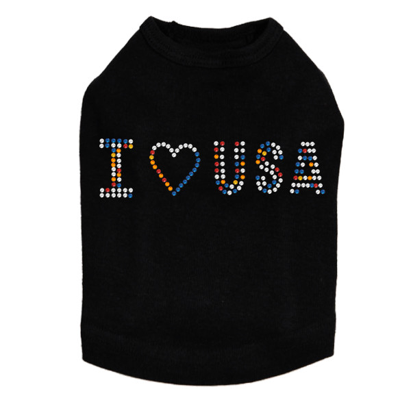 I Love USA - Multicolor Rhinestones dog tank for large and small dogs.