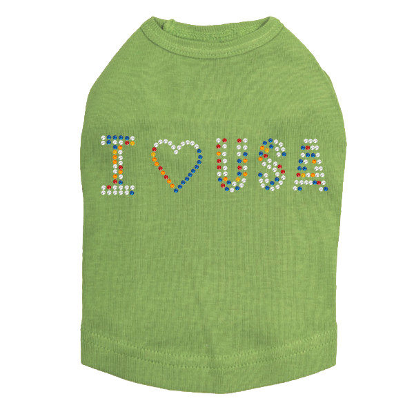I Love USA - Multicolor Rhinestones dog tank for large and small dogs.