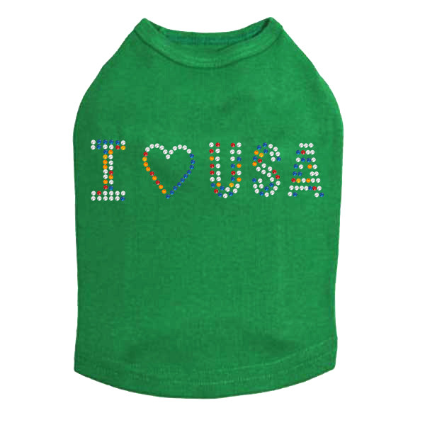 I Love USA - Multicolor Rhinestones dog tank for large and small dogs.