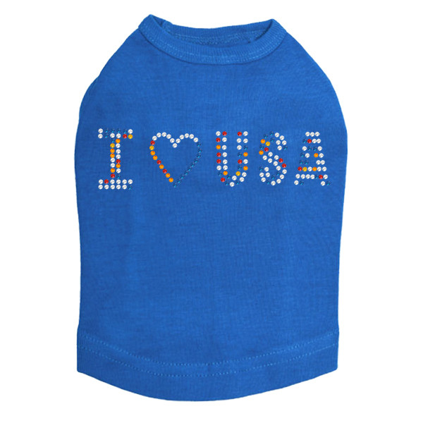 I Love USA - Multicolor Rhinestones dog tank for large and small dogs.