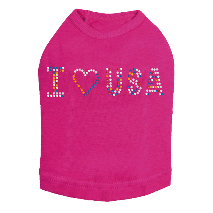 I Love USA - Multicolor Rhinestones dog tank for large and small dogs.