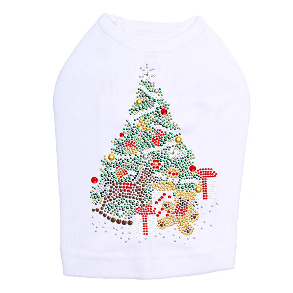 Christmas Tree #2 with Teddy Bear - White Dog Tank