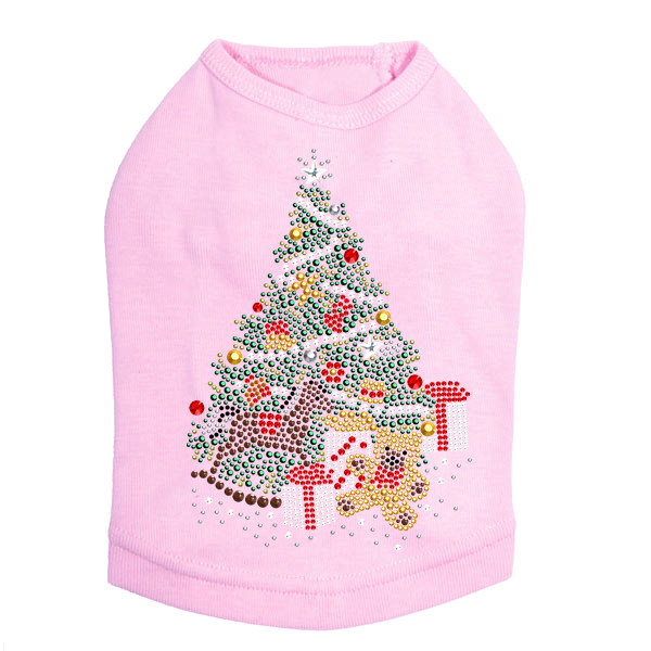 Christmas Tree #2 with Teddy Bear - Pink Dog Tank