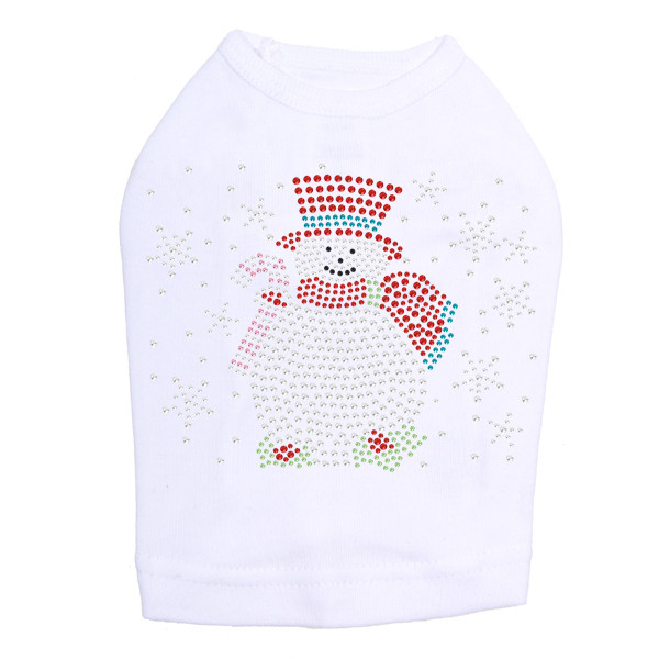 Snowman with Snowflakes & Candy Canes - White Dog Tank