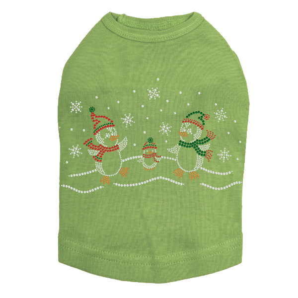 Penguin Family with Snowflakes - Lime Dog Tank