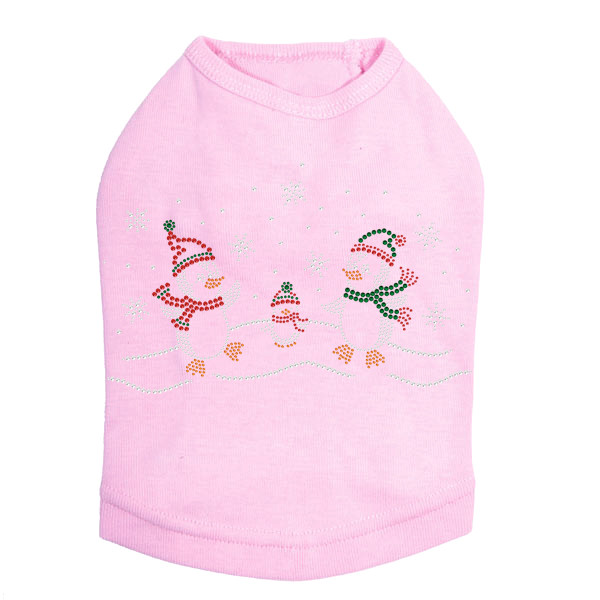 Penguin Family with Snowflakes - Pink Dog Tank