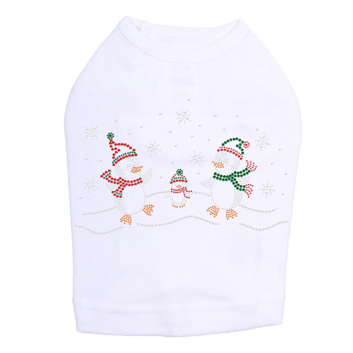 Penguin Family with Snowflakes - White Dog Tank