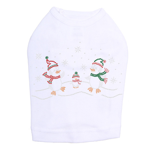 Penguin Family with Snowflakes - White Dog Tank