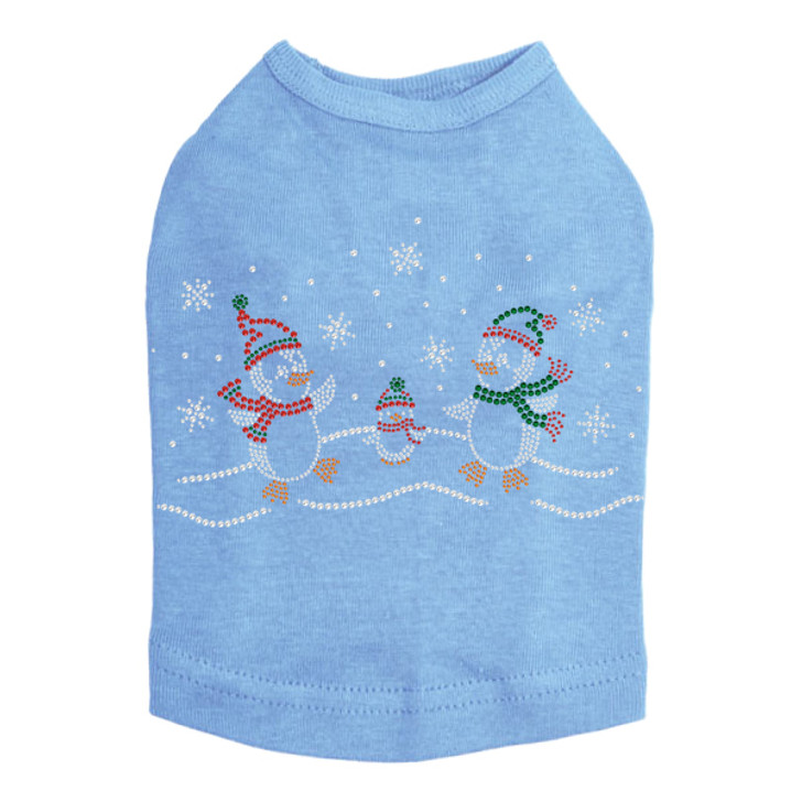 Penguin Family with Snowflakes - Blue Dog Tank