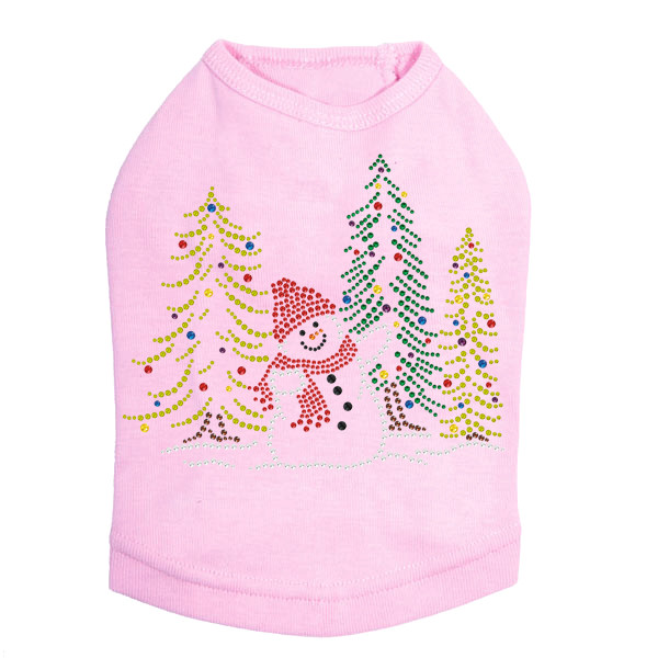 Snowman in Trees - Pink Dog Tank
