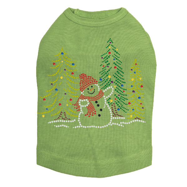 Snowman in Trees - Lime Dog Tank