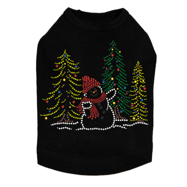 Snowman in Trees - Black Dog Tank