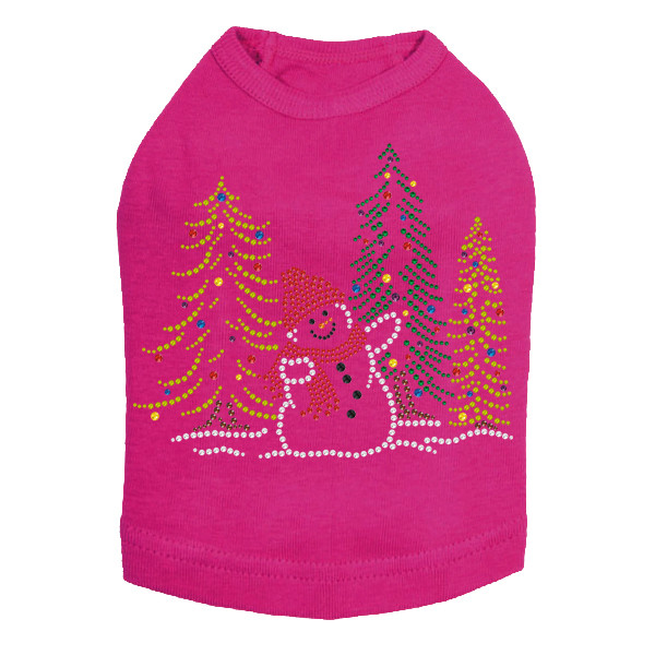 Snowman in Trees - Fuchsia Dog Tank
