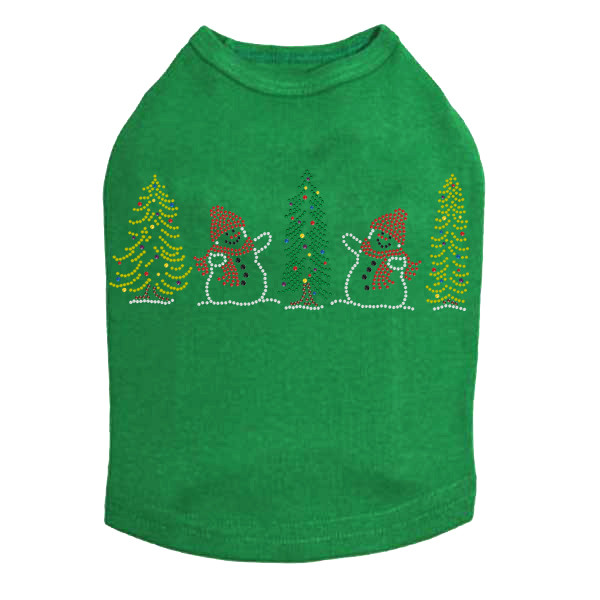 Two Snowmen in Trees - Kelly Green Dog Tank