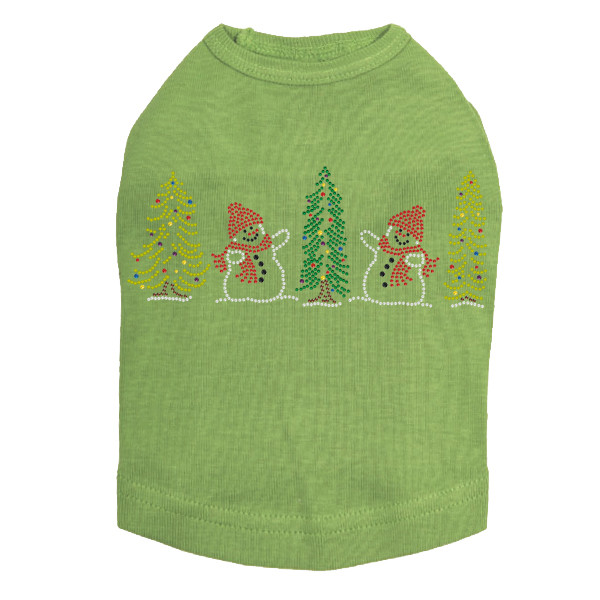 Two Snowmen in Trees - Lime Dog Tank
