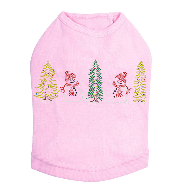 Two Snowmen in Trees - Pink Dog Tank