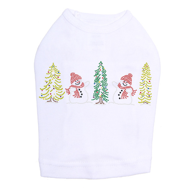 Two Snowmen in Trees - White Dog Tank