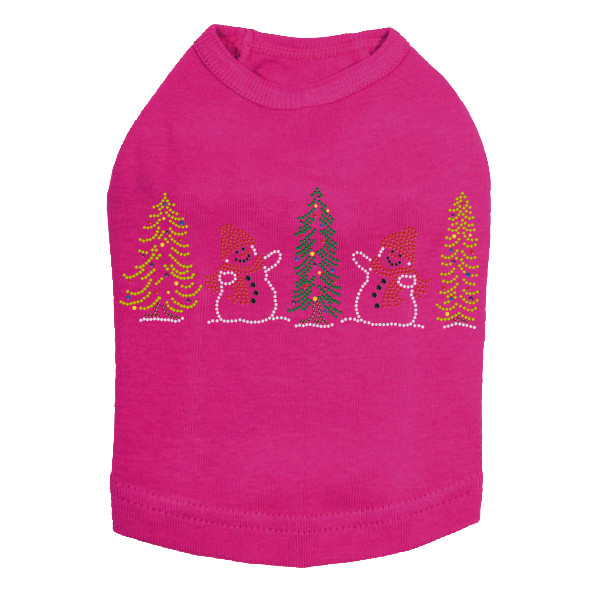 Two Snowmen in Trees - Fuchsia Dog Tank