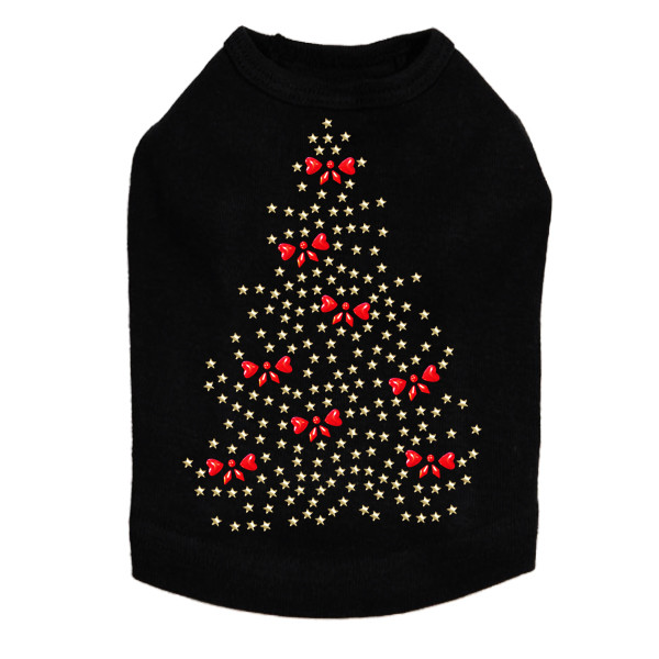 Gold Christmas Tree with Red Bows Rhinestone Dog Tank
