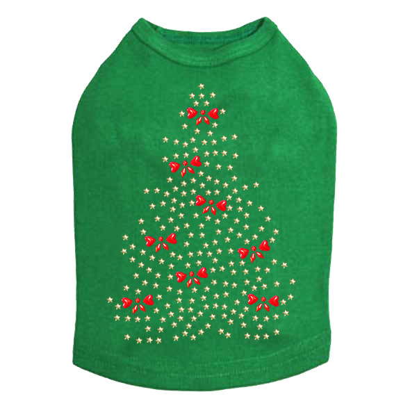 Gold Christmas Tree with Red Bows - Kelly Green Dog Tank