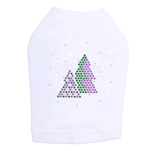 Purple & Green Christmas Trees with Swarovski Snowflakes - White Dog Tank