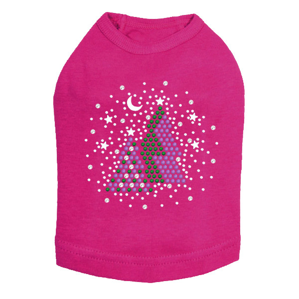 Purple & Green Christmas Trees with Swarovski Snowflakes - Fuchsia Dog Tank