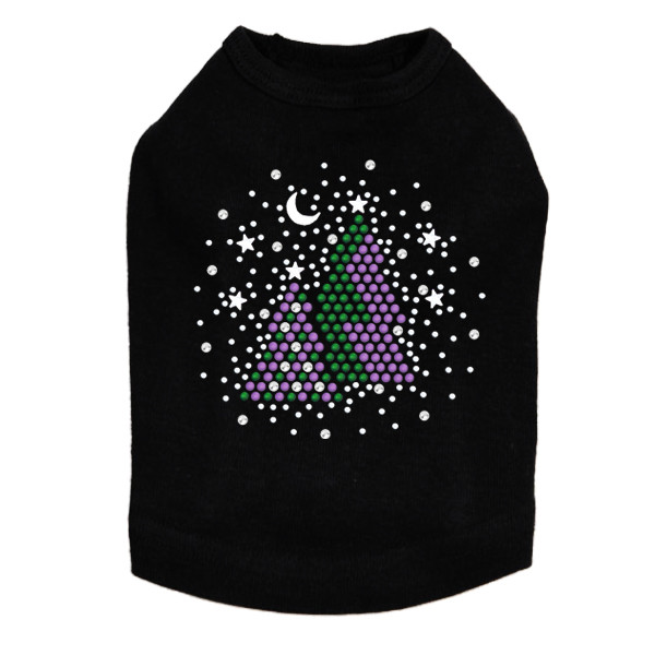 Purple & Green Christmas Trees with Swarovski Snowflakes - Black Dog Tank