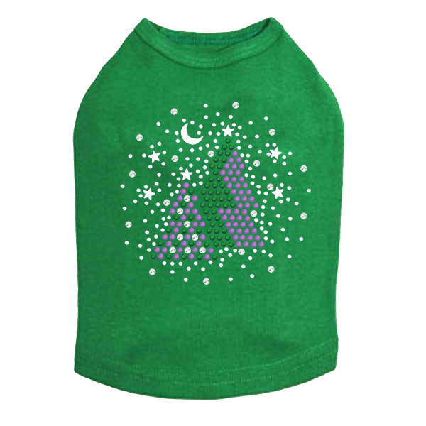 Purple & Green Christmas Trees with Swarovski Snowflakes - Kelly Green Dog Tank